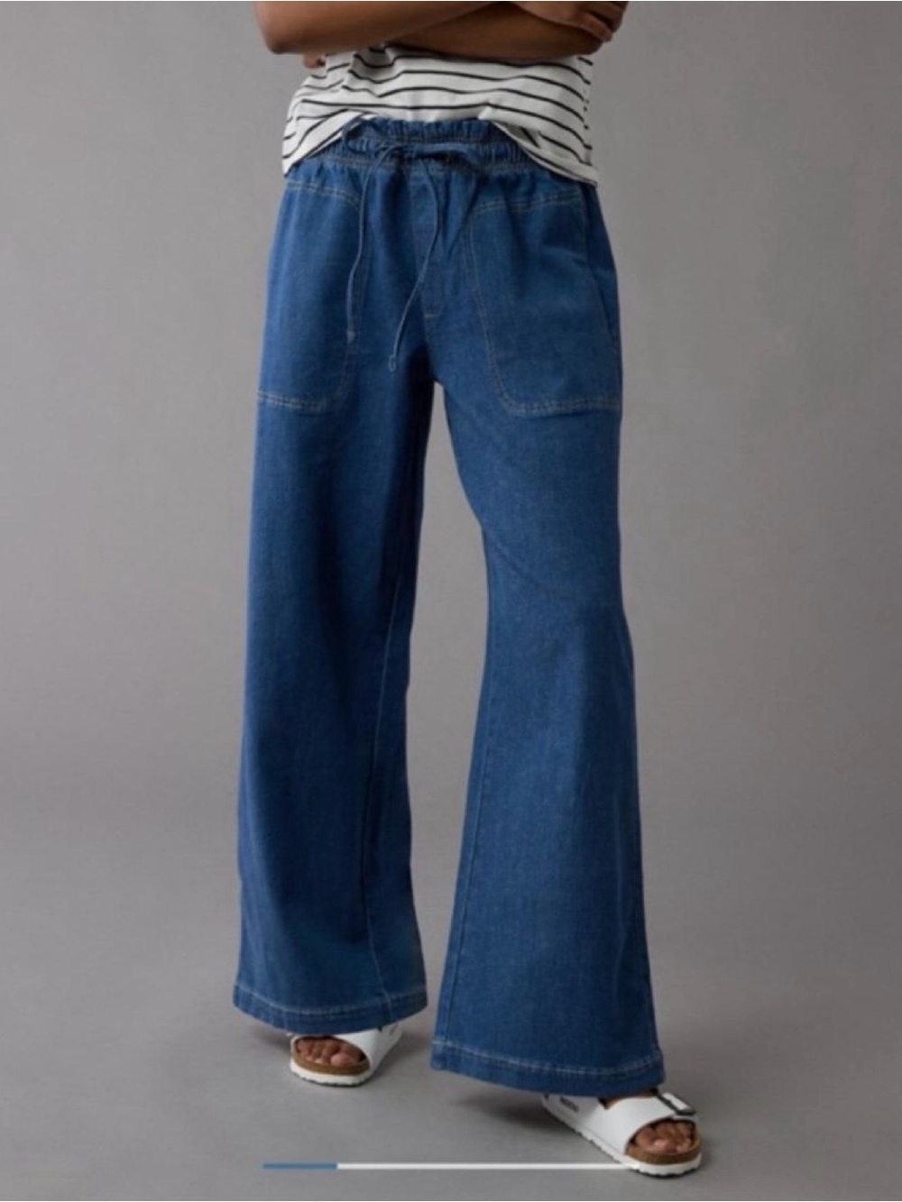 American Eagle Outfitters Dreamy Drape Blue Wide-Leg Drawstring Denim Jeans